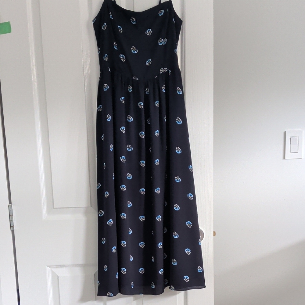 Midi Length Navy Blue Floral Dress